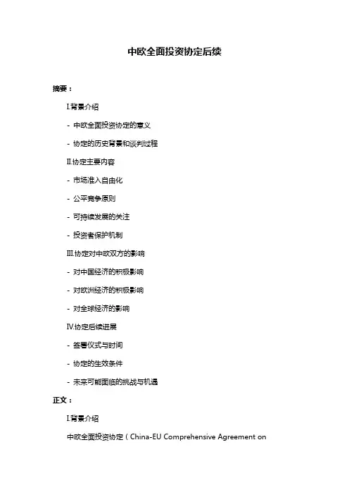 中欧全面投资协定后续