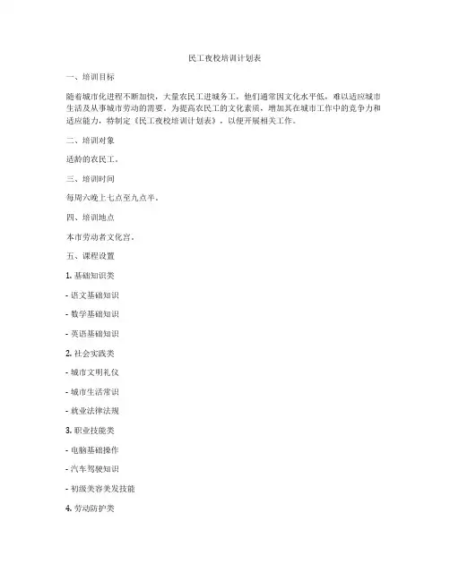 民工夜校培训计划表