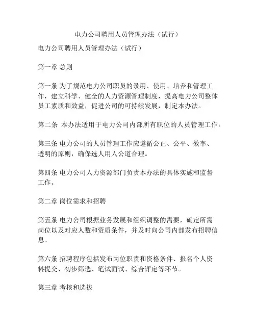 电力公司聘用人员管理办法(试行)