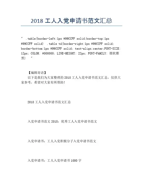 2018工人入党申请书范文汇总