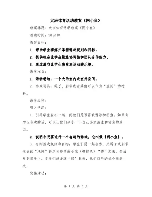 大班体育活动教案《网小鱼》