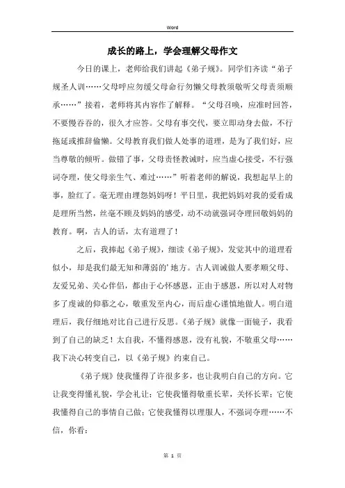 成长的路上,学会理解父母作文