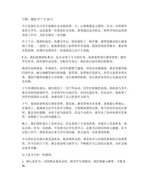 大学生助教社会实践日记