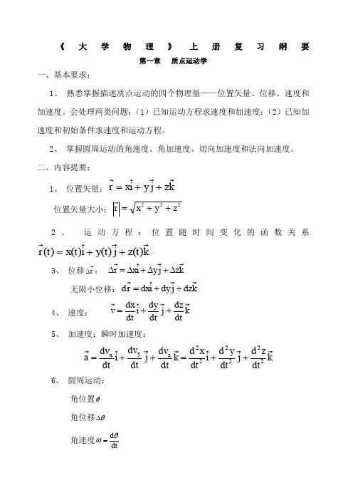 大学物理上册复习提纲