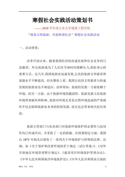 2016山大寒假社会实践活动策划书