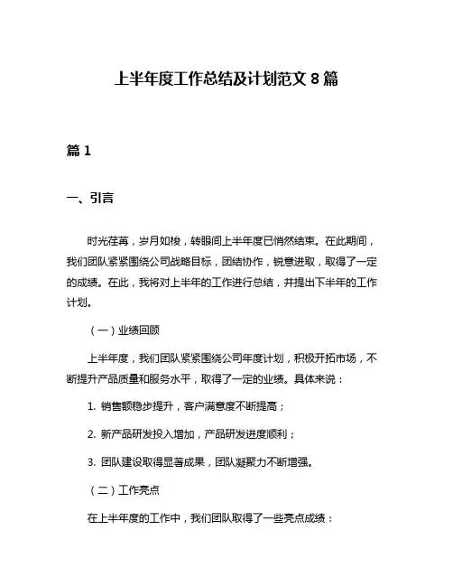 上半年度工作总结及计划范文8篇