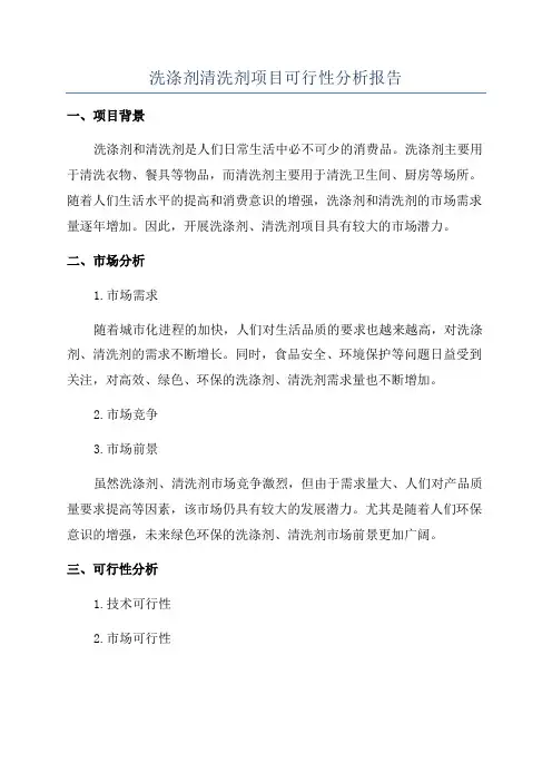 洗涤剂清洗剂项目可行性分析报告