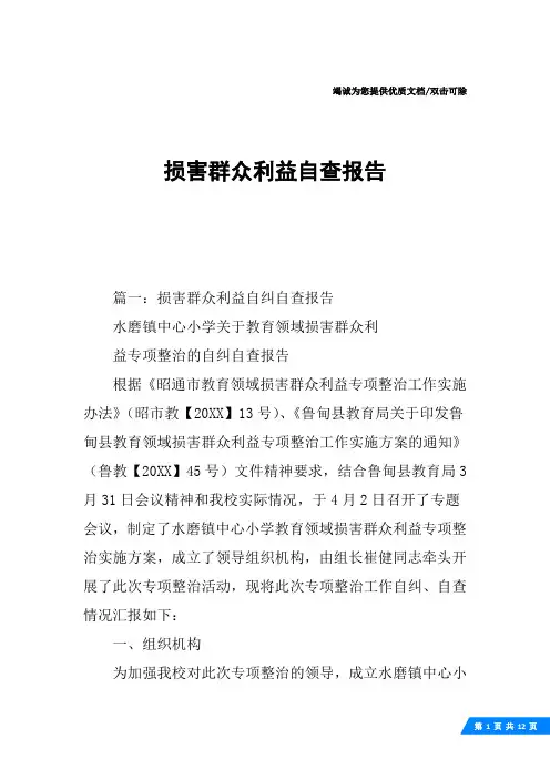 损害群众利益自查报告