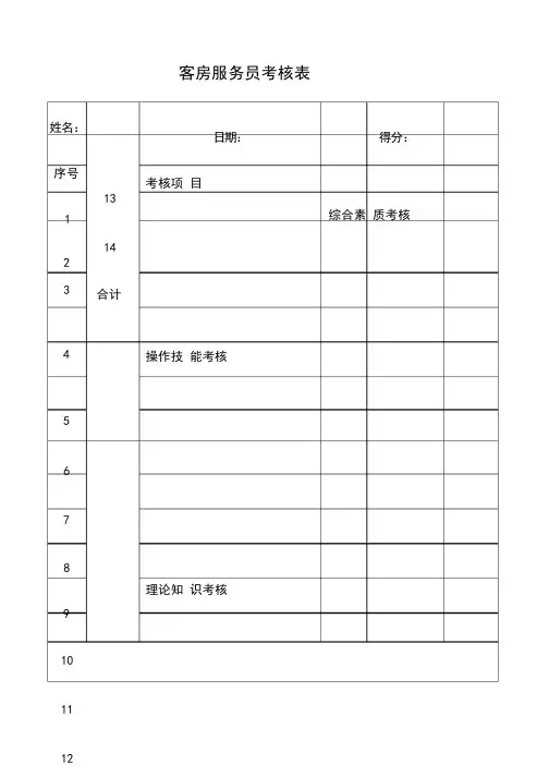 客房服务员考核标准表