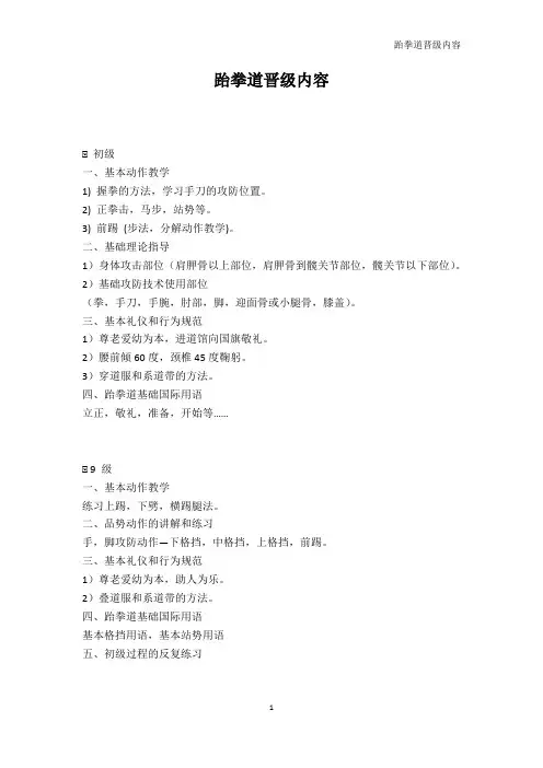 其它考试-跆拳道晋级内容