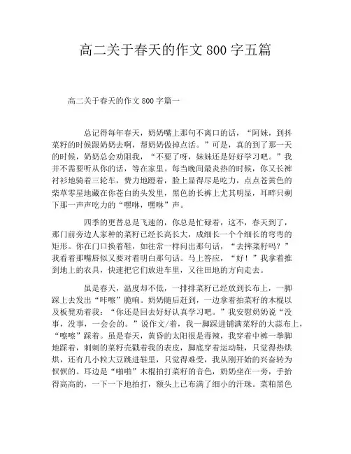 高二关于春天的作文800字五篇