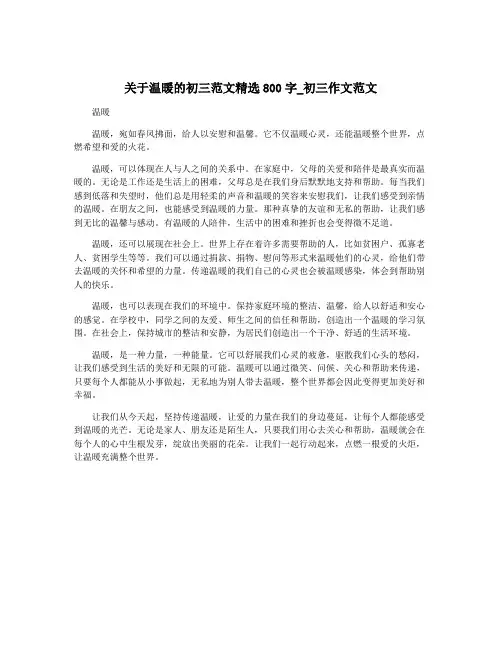 关于温暖的初三范文精选800字_初三作文范文