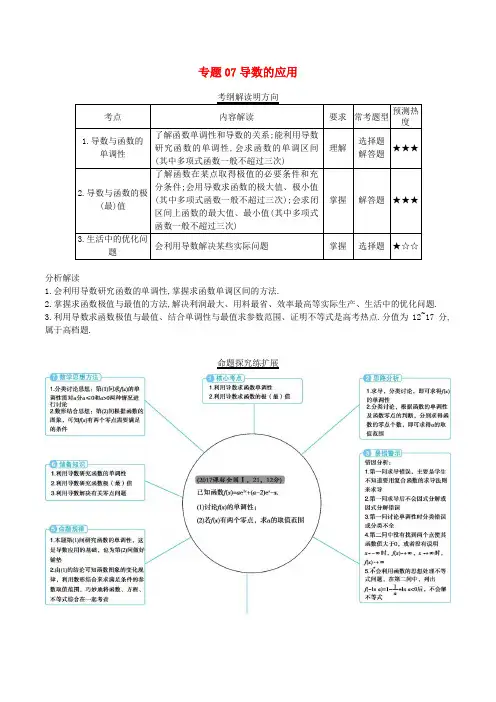 三年高考(2016-2018)高考数学试题分项版解析 专题07 导数的应用 理(含解析)