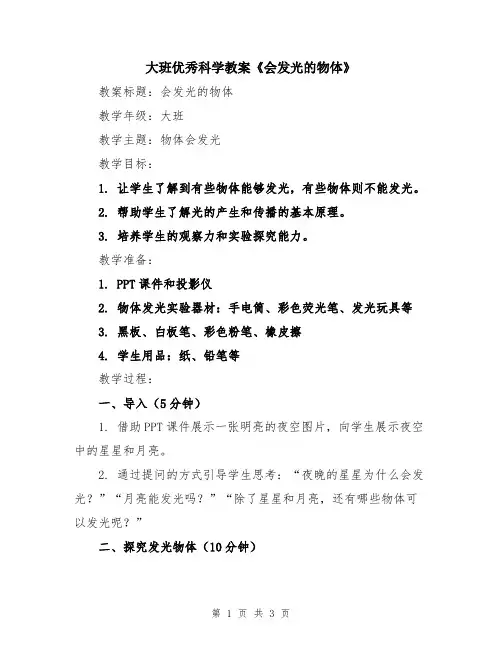大班优秀科学教案《会发光的物体》