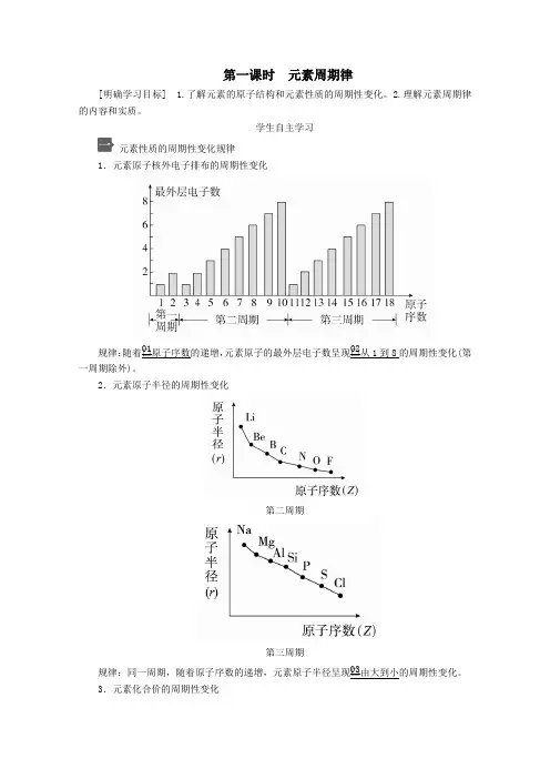 2020新教材高中化学第四章第二节第一课时元素周期律教案新人教版必修第一册