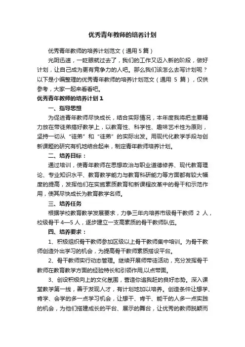优秀青年教师的培养计划