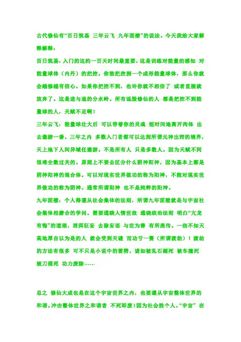 百日筑基三年云飞九年面壁