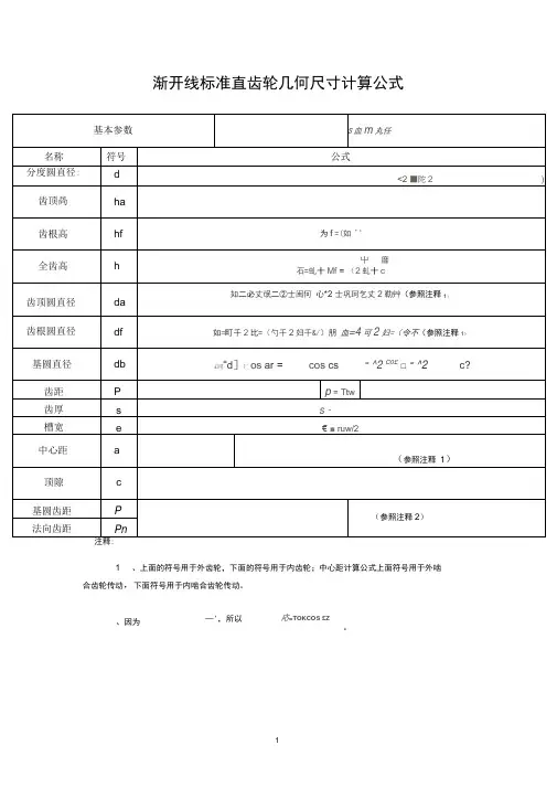 渐开线齿轮参数