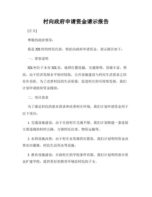 村向政府申请资金请示报告