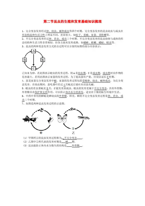 人教版-生物-八年级下册--第七单元第一章第二节昆虫的生殖和发育基础知识梳理