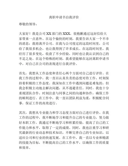 离职申请书自我评价