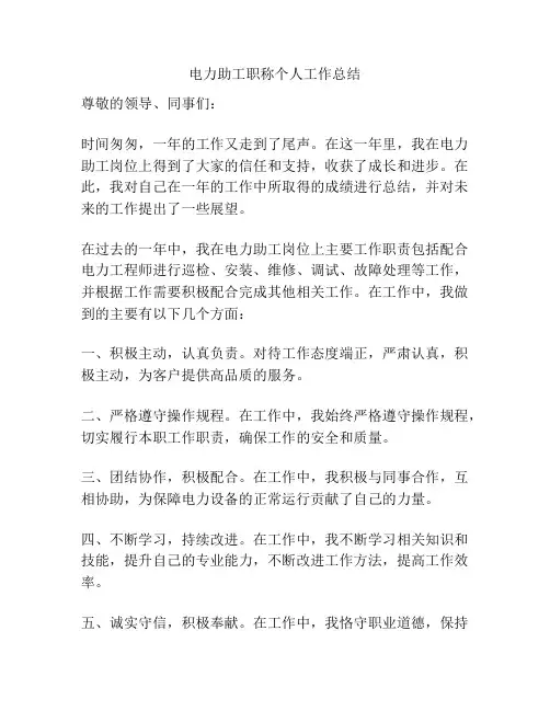 电力助工职称个人工作总结