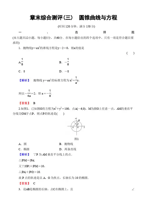 2019-2020学年高二数学北师大版选修2-1章末综合测评(三) 圆锥曲线与方程 Word版含答案