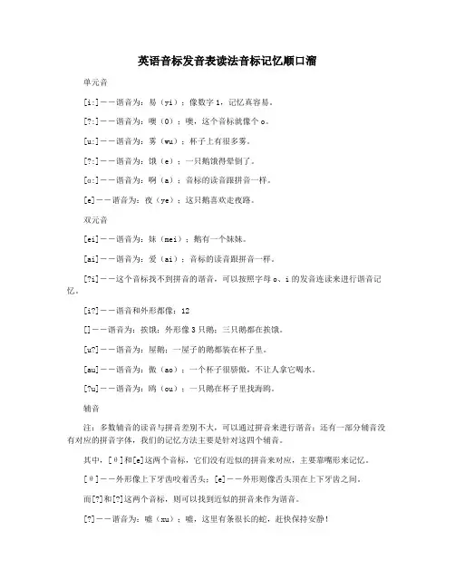 英语音标发音表读法音标记忆顺口溜