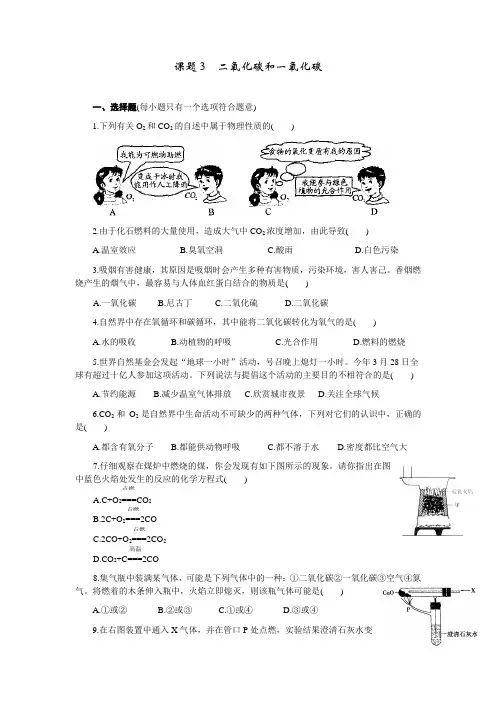 人教版化学-九年级上册-6.3 二氧化碳和一氧化碳 练习 含答案