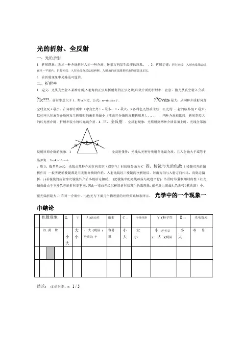 高考物理知识点总结光的折射全反射