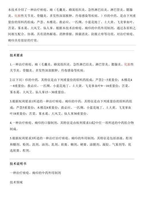 治疗痤疮、痈疖的中药外用制剂的生产技术