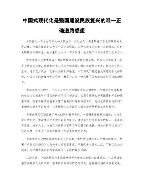 中国式现代化是强国建设民族复兴的唯一正确道路感想