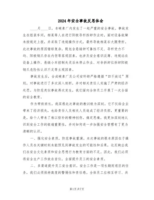 2024年安全事故反思体会（五篇）