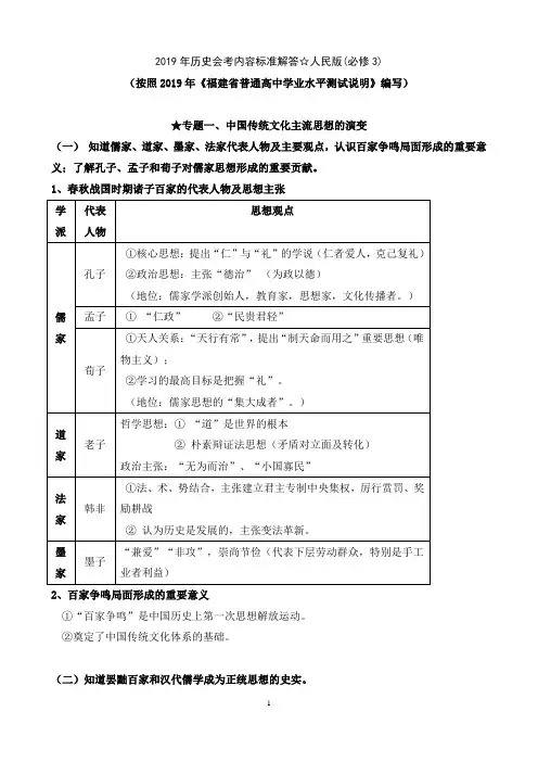 【高中历史学考复习提纲】2019年福建省会考复习提纲(必修三)人民版