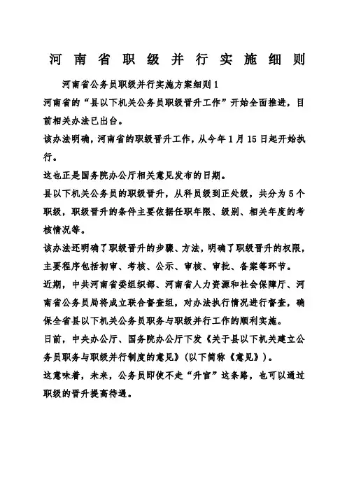 河南省职级并行实施细则