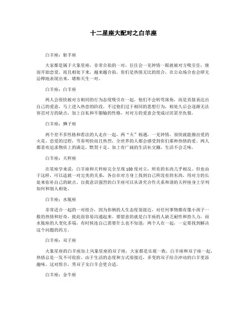 十二星座大配对之白羊座