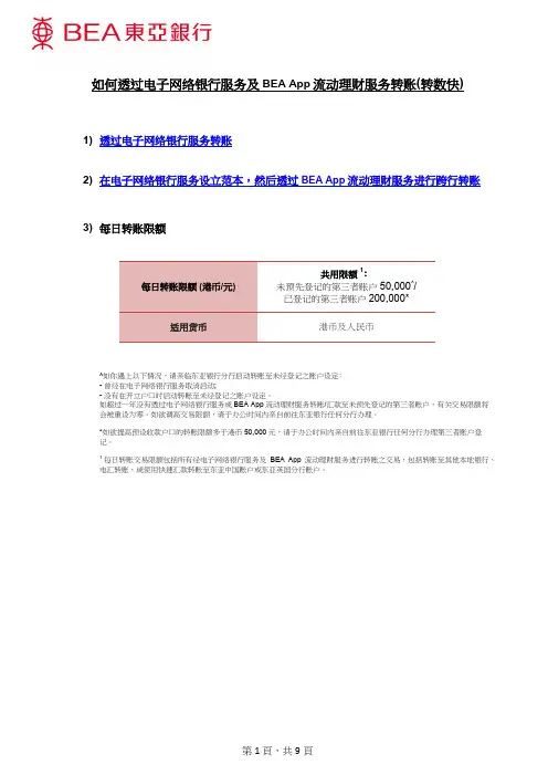 如何透过电子网络银行服务及BEAApp流动理财服务转账转数快