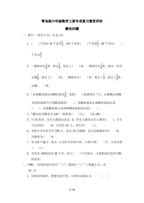 青岛版六年级数学上册期末专项解决问题 试卷附答案