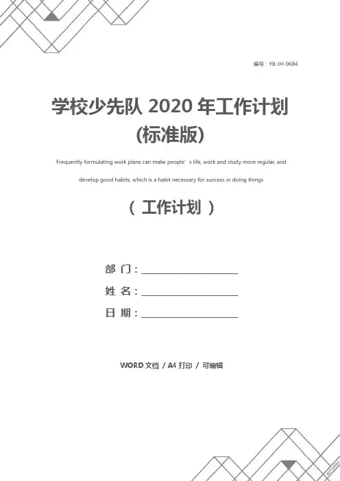 学校少先队2020年工作计划(标准版)