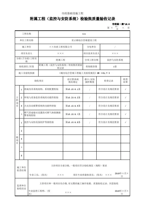 附属工程(监控与安防系统)检验批质量验收记录