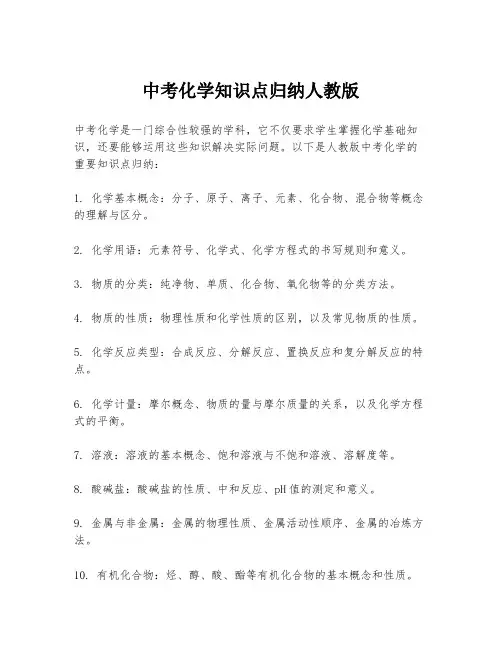 中考化学知识点归纳人教版