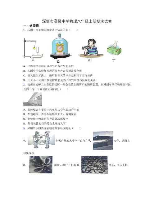 深圳市高级中学物理八年级上册期末试卷