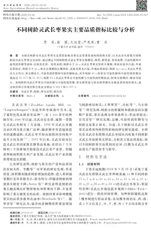 不同树龄灵武长枣果实主要品质指标比较与分析