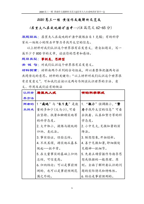 2020高三一模 黄浦作文题解析及范文((居里夫人在成吨的矿渣中…))