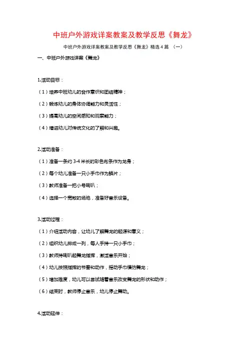 中班户外游戏详案教案及教学反思《舞龙》4篇