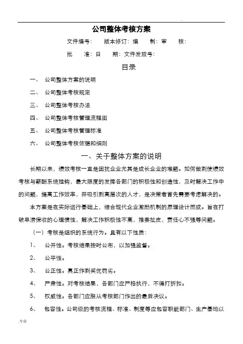 公司整体目标绩效管理方案(全套)