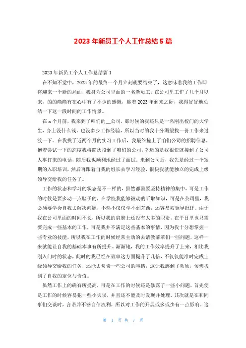 2023年新员工个人工作总结5篇