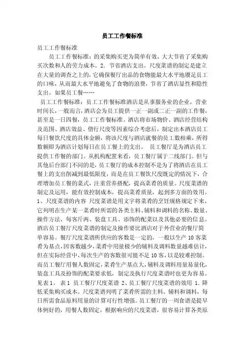 员工工作餐标准（精简版）
