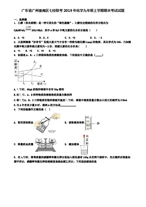 广东省广州番禺区七校联考2019年化学九年级上学期期末考试试题