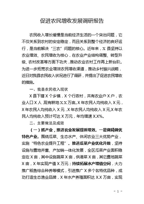 促进农民增收发展调研报告